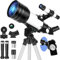 HUGERSTAR Teleskop Astronomie, Teleskop Kinder Einsteiger, 70/400mm (20x-200x) Astronomisches Refraktor Teleskop profi für Erwachsene Anfänger mit Stativ, Mondfilter Beobachtung von Mond, Landschaften