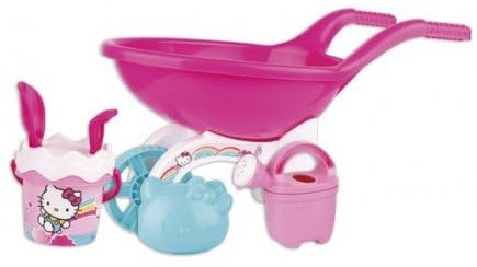 Brouette Rose de Plage Chat Kitty + Seau Garni + arrosoir - Jeux de Sable Plein air Enfant - Jardin - des 10 Mois