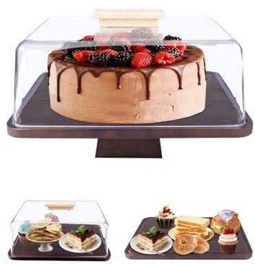 Premium tårtställ i trä med lock, 14,5 cm trä tårtfat med lock, trä tårtställ hållare med akryllock, kakor, desserter, visningsförvaringsdisplay, födelsedag, fest, bröllop, bakgåvor