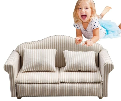 Puppenstubensofa, Puppenhauscouch, Realistische Miniatur Puppenhausmöbel, Miniatursofa Im Maßstab, Miniatur Puppenhaus Couch Für Wohnzimmer, Stabile Miniaturmöbel, Doppelsofa/Einzelsofa