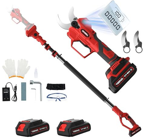 TEENO 2-in-1 Akku Astschere, mit 2M Verlängerungsstange, Elektrische Baumschere mit 21V 2×2.0Ah Batterie, 40CM Schnittdurchmesser, Teleskop-Gartenschere für Baumschnitt