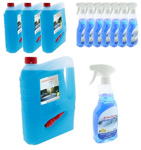 der kleine Handwerker 4 x Scheibenfrostschutz Konzentrat je 5 Liter bis -30°C und 8 x Scheibenenteiser je 500ml Set Scheibenklar für Scheibenwaschanlagen Fächerdüsen geeignet mit Einfüllhilfe Auto