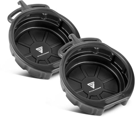 STAHLWERK Lot de 2 bacs de récupération d'huile avec tubulure de remplissage 10 l - Bac de récupération plat et rond - Carter d'huile - Bidon de vidange d'huile - Bac en plastique - Réservoir de