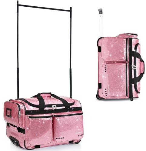 Fanwoli 23 Dance Bag with Garment Rack | Glittering Waterproof Fabric & Upgraded Stable System | Shine-Bright Collection | Ideal Competition Duffle Bag for Dancer Athlete Cheerleader Little Princess