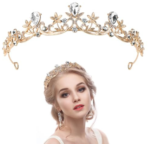 Diadem Gold,Elegante Hochzeits-Krone Damen Aus Zinklegierung Mit Diadem Hochzeit Tiara Crown Krone Gold Krone Geburtstag, Krönchen Prinzessin Krone für Hochzeit Abschlussbälle Proms Festzüge Parties