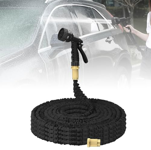 Expandable Garden Hose Pipe 200FT Flexible Expanding Magic Hose with 7 Function Spray Gun,3/4 Fittings,Lightweight Retractable Garden Water Pipe for Car Washing Flower Lawn Watering, Black