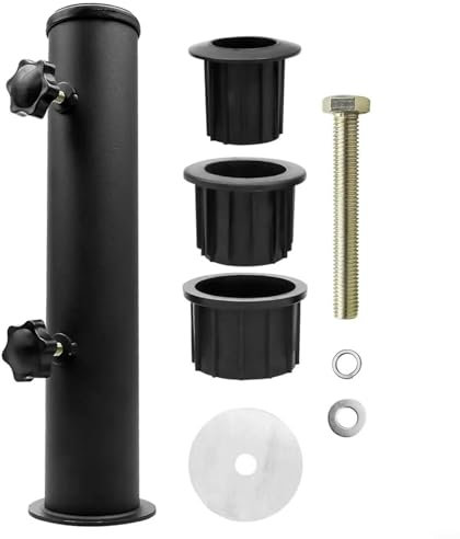 HOHOVYVY Sonnenschirm Unterrohr,Sonnenschirmhalter Boden,Outdoor Sonnenschirm Basis Halterung Rohr Schraube Stange Zubehör Mit 3 Rohr Hülsen