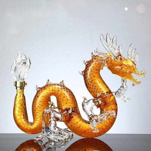 GUODDM Statue Statue d'art - Carafe À Décanter en Verre sans Plomb Représentant Le Zodiaque Chinois, Dragon Oriental, Décoration De Table, Bouteille De Vin Personnalisée avec Animaux
