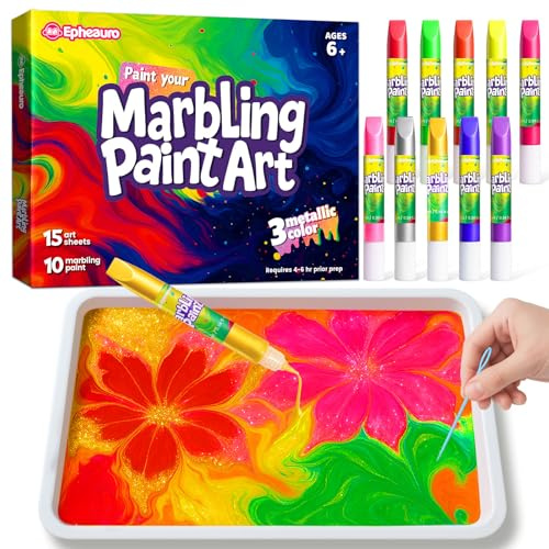 Epheauro Kit de Pintura Marmoleada en Agua para Niños – Oro, Plata y Oro Rosa Metálicos, Manualidades para Niñas y Niños, Regalo Creativo de 6 a 12 Años