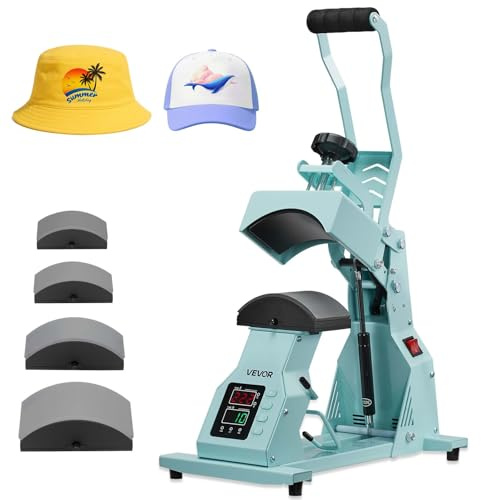 VEVOR Hutpresse mit 4 austauschbaren Platten (160x65/160x80/140x65/140x80 mm), Hut-Hitzepresse mit präziser Temperatur- und Zeitregelung, Mützenpresse Heat Press für Stirnbänder Gesichtsmasken