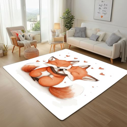 Tiere Paar Fuchs Waschbare Teppiche Gegend 60x110cm Teppich Flauschig Dschungel Fuchs Liebe Wohnzimmer Schlafzimmer Teppisch rutschfest Kurzflor Weich Rugs for Living Room Carpet