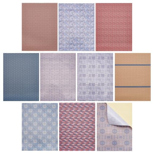 PH PandaHall 10 Blatt Puppenhaus Mauerwerk Tapete Mini Bodenbelag Dekorationsaufkleber 10 Stile Miniatur Puppen Tapete Selbstklebende Tapete Für DIY Puppenhaus Hintergrund Basteln Dekoration 21x30cm