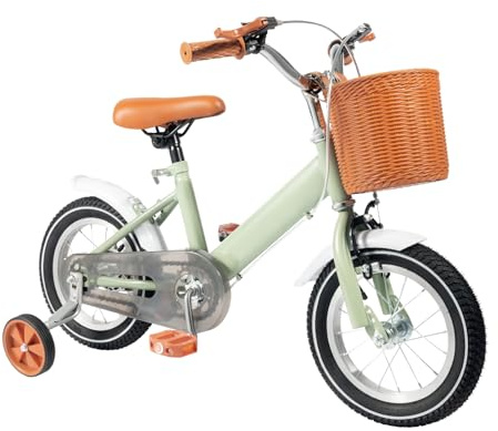 DioPaiB Kinderfahrrad 12 Zoll, Kinder Fahrrad für ab 2-4 Jahre Jungen & Mädchen, Kinderfahrrad mit Korb & Stützrädern, Balance- und Pedal-Lernfahrrad, Höhenverstellbar 60-70cm, Grün