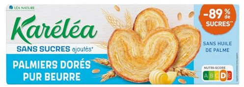 KARELEA – Biscuits Palmiers Sans Sucres Ajoutés, Texture Croquante et Gourmande (Paquet 100g) - lot de 4 - Vendu par Lot