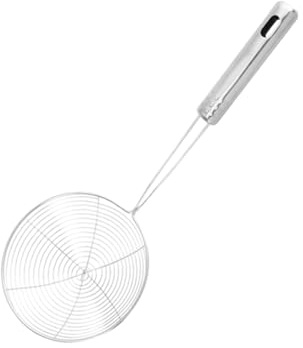 BAZEITFLOW Écumoire Acier Inoxydable avec Maille Fine Cuillère Égouttoir Longue Poignée Sécurisée pour Pâtes Spaetzle Friture Cuisine Polyvalente