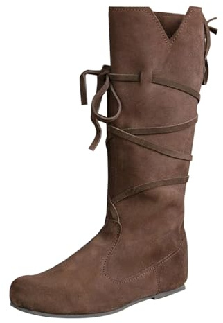 Generiska cowboystövlar män höga, vandringskängor män breda fötter övergångsstövlar vintage västerländska stövlar renässans kostymstövlar medeltida cowboystövlar med skosnören långa stövlar