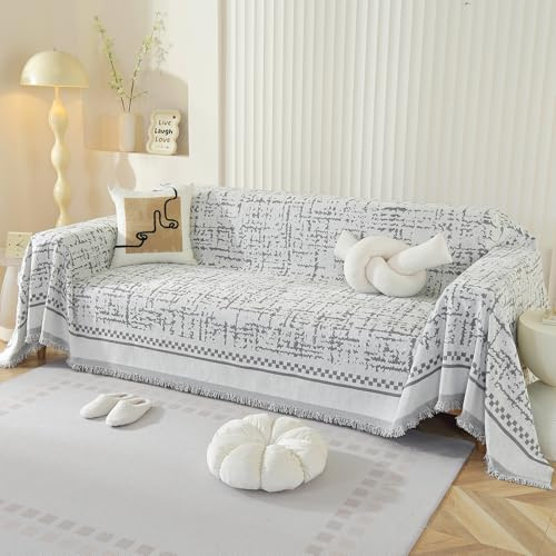 DeepDream Sofa Überzug 1/2/3/4 Sitzer, Chenille Sofaüberwurf Waschbar L Form Sektionssofa, Couch Überzug Sofa Überwurfdecke Futonbezug für Haustiere Kinder, 180 x 340cm, G Grau