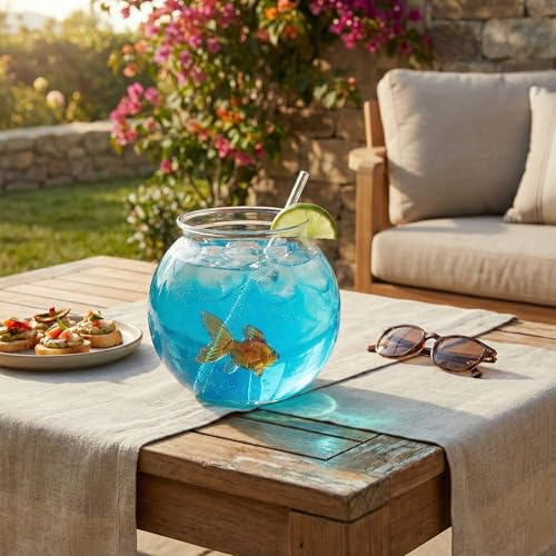 Bar Bespoke Goldfish Cocktail Bowl | 1L Borosilicate Fishbowl Glass with 3D Goldfish Sculpture | Novelty Cocktail & Party Drink Bowl