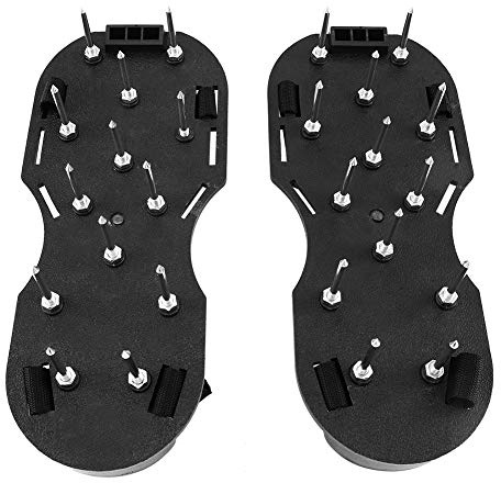Baxnore Aireador de césped Profesional para Zapatos, Herramienta para jardín con Correas Ajustables para jardín, Patio, Cuidado del césped, plástico PP Duradero Negro, 31x13cm
