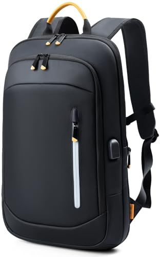 Lekespring Laptop Backpack for Men, 15.6 Inch Slim Business Travel Rucksack | with USB Charging Port, Water-resistant Lightweight Computer Bag, Black