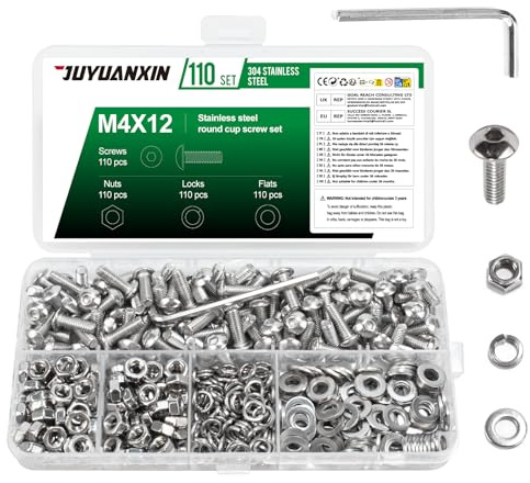 110 Set M4 x 12 mm Schrauben Set, Linsenkopfschrauben Muttern Set, Edelstahl RundkopfInnensechskantschrauben mit Muttern Sets, Maschinenschrauben Gewindeschrauben Sets und