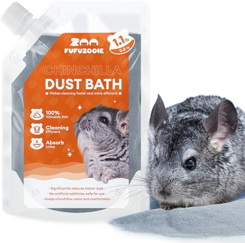 FUFUZOOIE Chinchilla Dust Bath – Gentle Dusting Powder for Chinchillas, Hamsters, Gerbils & Small Pets – Natural Sand Bath for Healthy Fur – 18oz (Grey)
