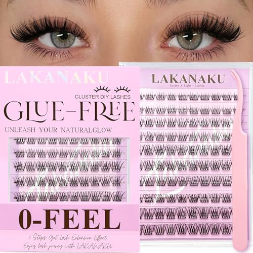 LAKANAKU selbstklebende Wimpern Wispy Lash Cluster Press-on Lashes D Curl 100 pcs Einzelne Wimpern Set 8-16mm DIY Wimpernverlängerung Kit Natürliche Wimpern DIY zu Hause