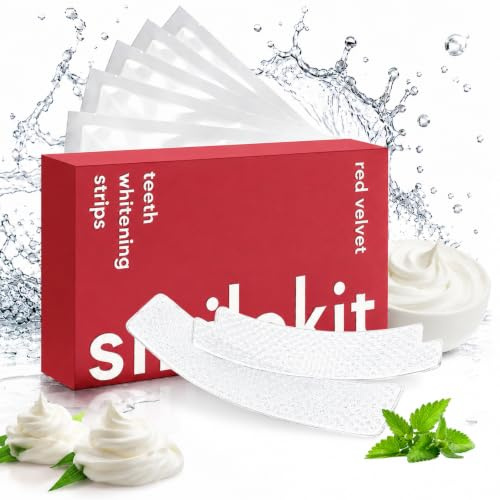 21 paires Bandes de Blanchiment des Dents,Bande blanchiment dentaire au goût de gâteau,professionnelles et sûres teeth whitening strips,Élimine les Taches en Douceur et Efficacement-Rouge