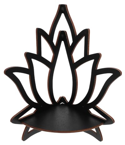 JOINPAYA Étagère Murale Flottante et Porte-Bougie Élégant en Bois de Couleur Sombre Forme Lotus Sculptée à Motif Ajouré, Support Mural Décoratif pour Coin de Mur