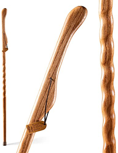 Brazos Handcrafted Wood Walking Stick, Twisted Oak, Hitchhiker Style Handle, for Men & Women, Made in the USA, Tan, 58
