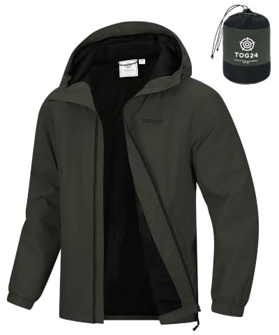 TOG24 Craven Mens Windproof Breathable Waterproof Jacket, Packaway Hood Zip | 100% Polyamide, Coat, Lightweight, Packable, Packs away, Water-repellent finish, Moisture-wicking, Pockets, Hiking, Running