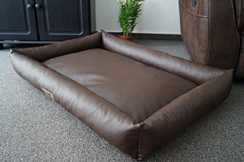 Hundebettenmanufaktur PicoBello Hundebett Hundesofa Schlafplatz Wendbar Komplett aus Kunstleder für Hunde Farbe und Größe Wählbar (110 cm x 80 cm, Braun)