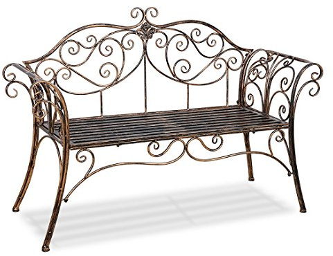 HLC Gartenbank Metall Sitzbank mit Rückenlehne & Armlehne Eisenbank für 2-3 Sitzer Ruhebank Retro-Stil Bank für Garten Park Balkon (Bronze)