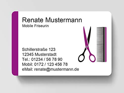 100 Visitenkarten, laminiert, 85 x 55 mm, inkl. Kartenspender - Friseurin Hair
