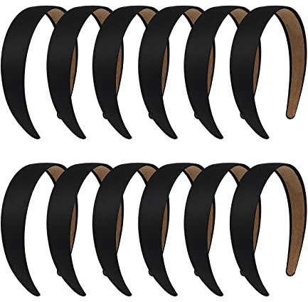 Satin Stirnbänder Band Haarbänder für Frauen und Mädchen 1,2 Zoll Schwarz Rutschfeste Stirnband DIY Haarschmuck 12er Pack