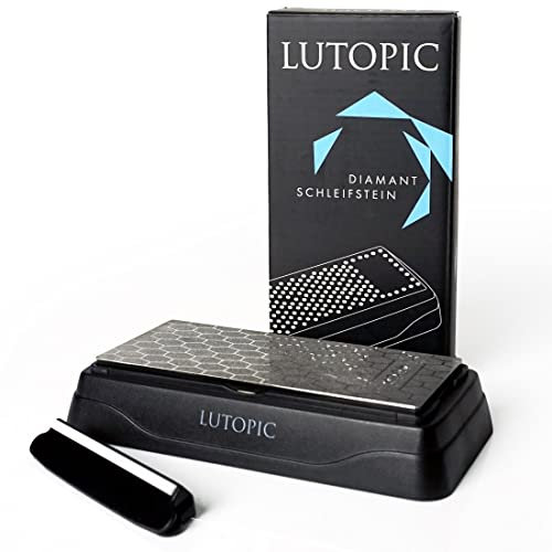 LUTOPIC Diamant Schleifstein Set 400/1000 mit Winkelhilfe [Schnell Messer schleifen] - Messerschärfer Profi, Messerschleifer, Knife Sharpener, Wetzstein, Abziehstein | Jetzt Messer schärfen