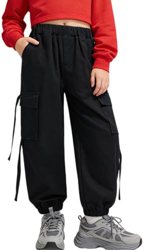 Rolanko Pantaloni Cargo per Bambini,Pantaloni da Jogging per Ragazzo e Ragazza Street Hip Hop Dance(Nero,11-12 anni/160)