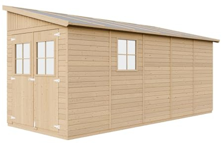 Cobertizo de Madera para jardín SIN Pared Lateral– H243x216x513 cm/9.91m2 Cobertizo de Madera Natural - Taller de Jardín - Bicicleta, Almacenamiento de Herramientas TIMBELA M341