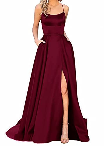 Earnmore Vestido Largo para Mujer, Elegante, sin Espalda, Corte en A, Corte Cruzado, satén, para Fiestas, Bailes, Bodas, Fiestas de Noche, con Bolsillos