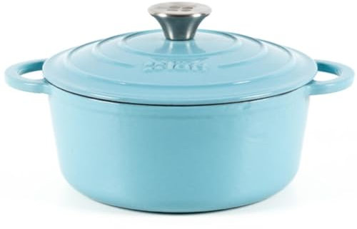 Lätt Home Cocotte in Ghisa Smaltata Azzurra. Forno Olandese Pentola Rotonda Antiaderente 22x10,5 CM - 3,35 L. Casseruola Pentola in Ferro per Induzione, Vetroceramica e Forno