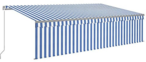 vidaXL Gelenkarmmarkise Einziehbar mit Jalousie Markise Sonnenmarkise Balkonmarkise Sonnenschutz Sichtschutz Terrasse Balkon Garten 5x3m Blau Weiß
