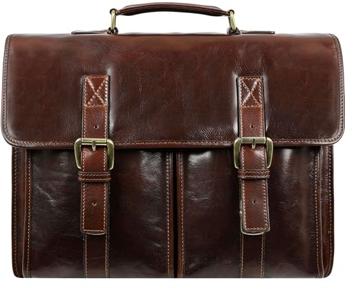 Time Resistance Leder Aktentasche Handgefertigte Umhängetasche Laptop Tasche für bis zu 15 Zoll Laptop Dokumententasche A4 in Dunkelbraun