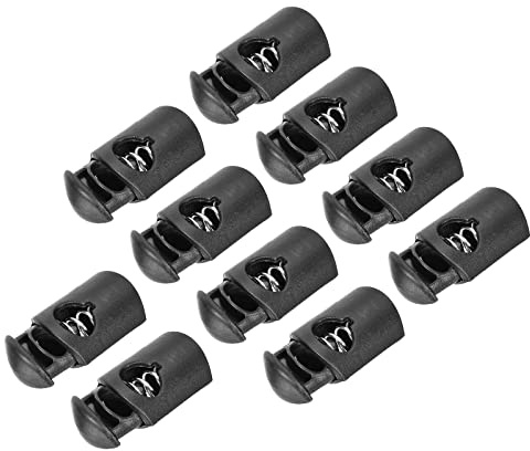 sourcing map Plastique Corde Serrures 8mm Diamètre Ressort Corde Extrémité Arrêt Basculer Bouchons pour Extérieur Camping Noir Paquet de 18