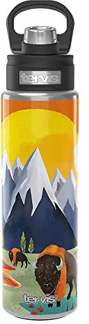 Tervis Der Whiskey Ginger Yellowstone Dreifachwandiger, isolierter Reisebecher hält Getränke kalt, 680 ml Weithalsflasche, Edelstahl