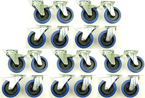 5 Satz 125mm Blue Wheels Lenkrollen mit/ohne Feststellbremse/Bremse Lenk/FS Transportrollen Blau 200kg / Rad - INDUSTRIEQALITÄT (10x Brems + 10x Lenk)