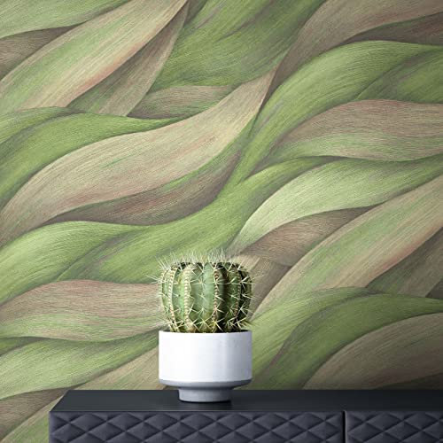 NEWROOM Tapete Grün Vliestapete Blätter - Mustertapete Modern Wellen Muster Abstrakt inkl. Tapezier-Ratgeber