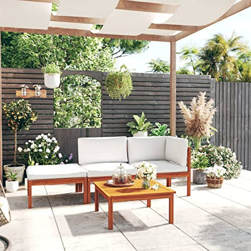 Yolola Gartenmöbel Set Holz 4-TLG. Lounge Sofa Outdoor Balkon Lounge Sofa Ecksofa Garten Sitzgruppe Gartenmöbel,Terassenmoebel Set mit Kissen Mittelteil + Eckteil + Fußstütze + Tisch