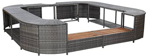 Hommdiy Whirlpool Umrandung mit 2 hölzernen Spa-Stufen Spa Poolumrandung für Schwimmbecken Quadratisch Grau 268x268x55cm Poly Rattan