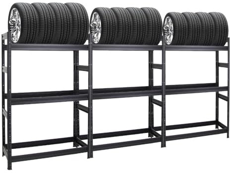 PROREGAL Mega Deal | 3X Reifenregal Dino | HxBxT 180x120x50 cm | Fachlast 150kg | bis zu 36 Reifen | Schwarz