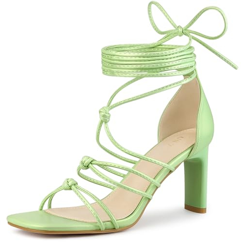 Allegra K Sandali da donna con tacco grosso e punta quadrata, Verde lime, 40 EU